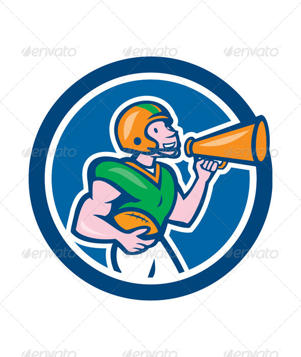 American Football Quarterback Bullhorn Cartoon (Sports/Activity)