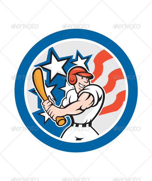 American Baseball Player Batting Circle Cartoon (Sports/Activity)