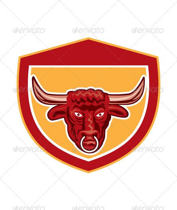 Bull Head Front View Crest Retro (Animals)