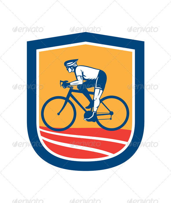 Cyclist Riding Bicycle Cycling Side View Retro (Sports/Activity)