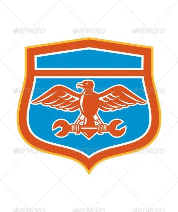 Eagle Holding Spanner Shield Retro (Animals)