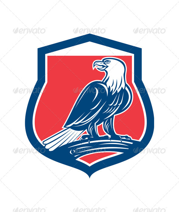 Bald Eagle Perching Shield Retro (Animals)