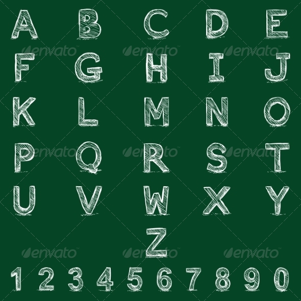 Vector Sketch Alphabet with Numbers Vector Sketch Alphabet with Numbers