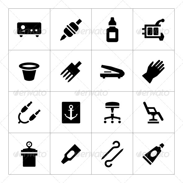 Set Icons of Tattoo Equipment and Accessories (Man-made objects)