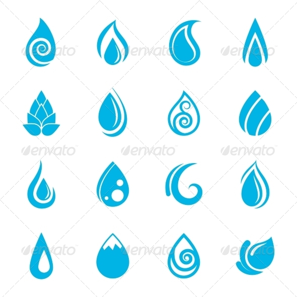 Blue Water Drops Icons (Abstract)