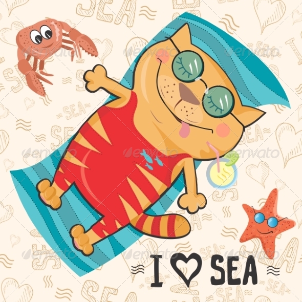GraphicRiver Card with Cat on the Beach 8505473 GraphicRiver Card with Cat on the Beach 8505473