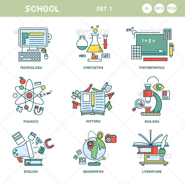 GraphicRiver Line Icons for School 8508306 GraphicRiver Line Icons for School 8508306