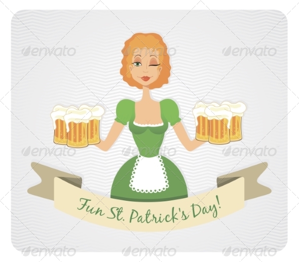 Happy St Patrick s Day Card with Girl and Beer Happy St Patrick s Day Card with Girl and Beer