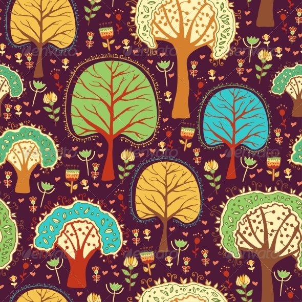 Forest Wallpaper with Cartoon Trees Forest Wallpaper with Cartoon Trees