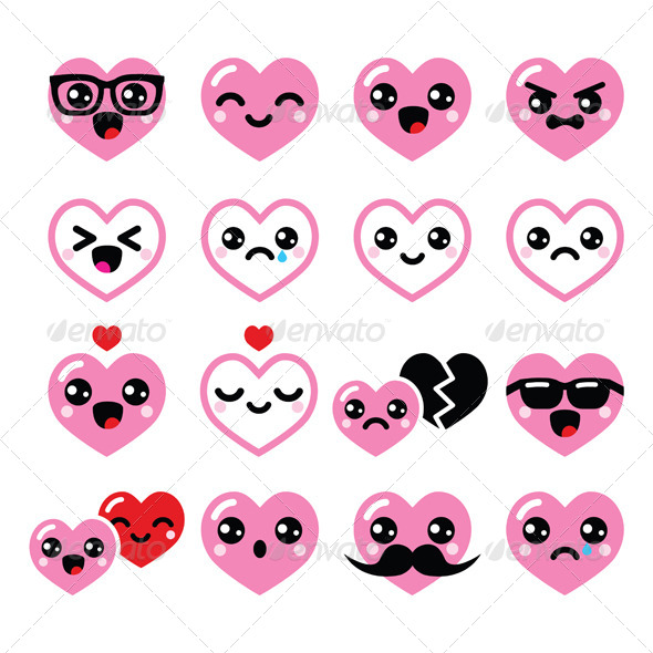 GraphicRiver Kawaii Hearts Valentine s Day Icons 8517008 GraphicRiver Kawaii Hearts Valentine s Day Icons 8517008