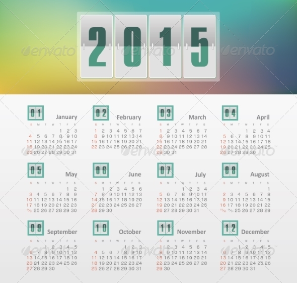 Calendar 2015 Year with Gradient Calendar 2015 Year with Gradient