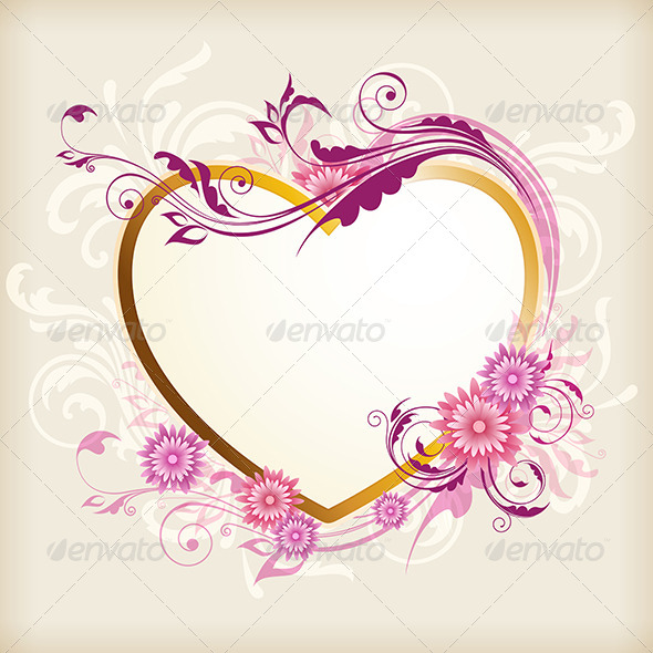 GraphicRiver Heart and Pink Flowers 8522465 GraphicRiver Heart and Pink Flowers 8522465