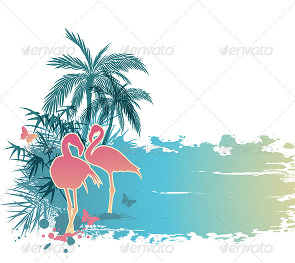 GraphicRiver Palms and Flamingo 8522559 GraphicRiver Palms and Flamingo 8522559
