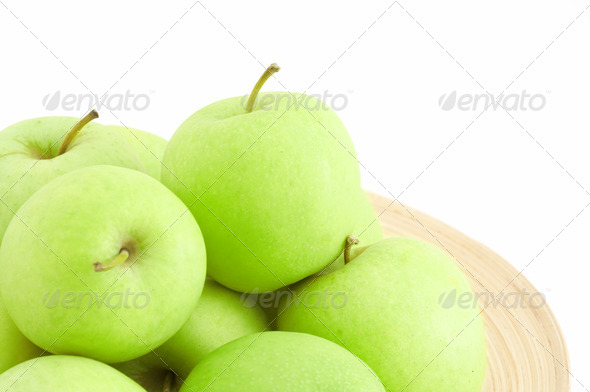 stack of green apples on wooden plate (Misc) Photo Download