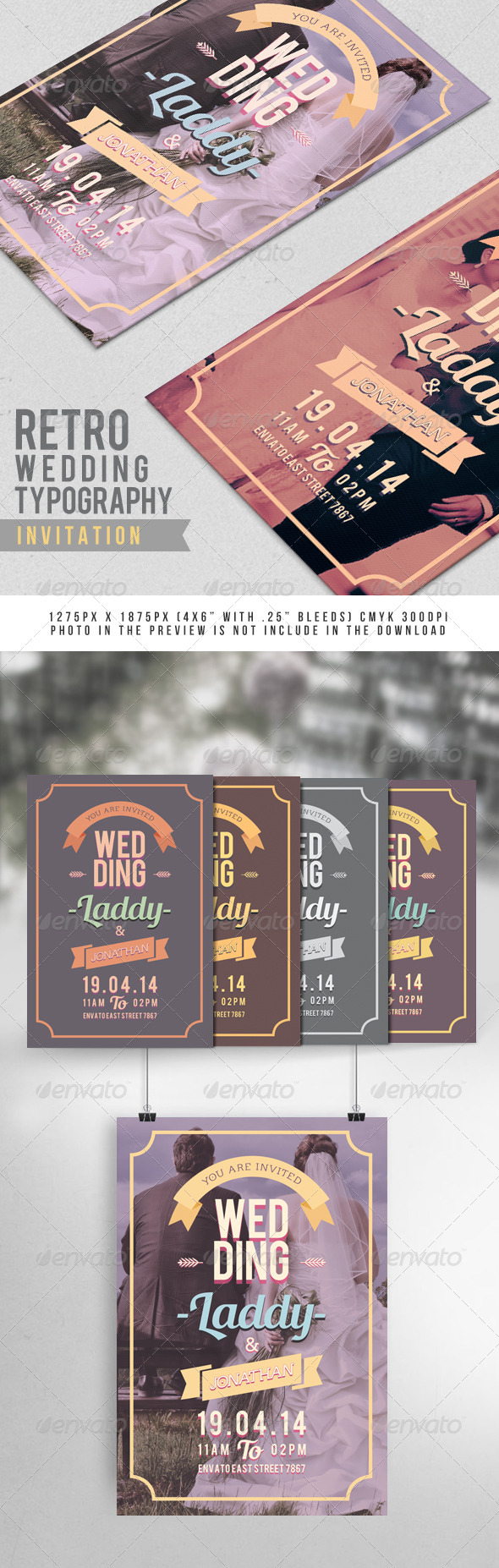 Retro Wedding Typography Invitation - Weddings Cards & Invites