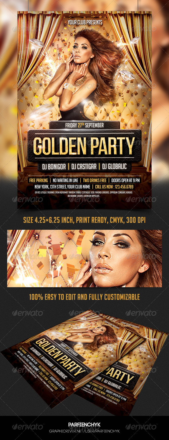 Golden Party Flyer Template (Clubs & Parties)