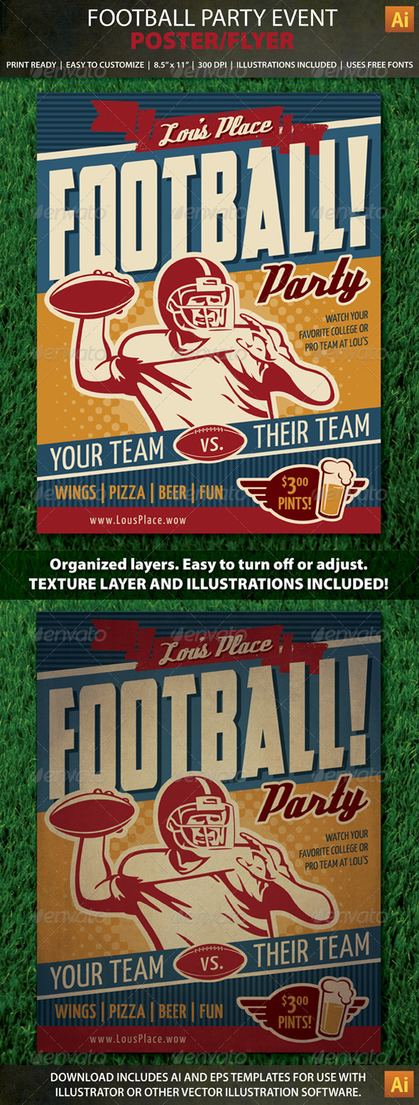 GraphicRiver Retro Football Party or Event Poster Flyer 8526085 GraphicRiver Retro Football Party or Event Poster Flyer 8526085
