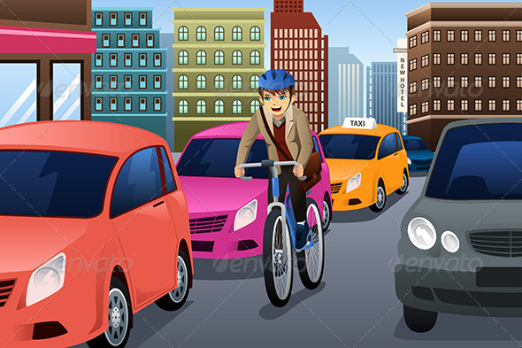GraphicRiver Businessman Biking in the City 8527033 GraphicRiver Businessman Biking in the City 8527033