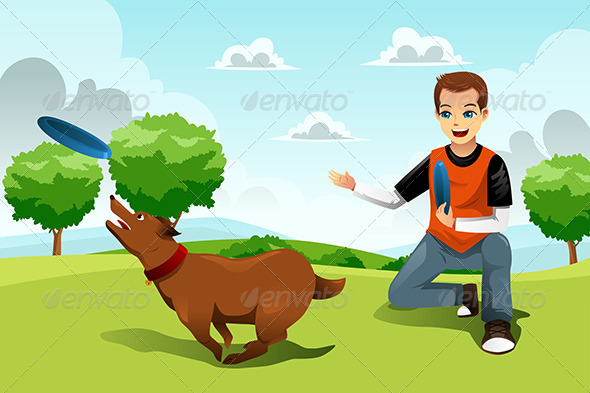 GraphicRiver Man Playing Frisbee with his Dog 8527035 GraphicRiver Man Playing Frisbee with his Dog 8527035