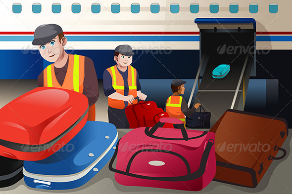 GraphicRiver Workers Loading Luggage into an Airplane 8527041 GraphicRiver Workers Loading Luggage into an Airplane 8527041