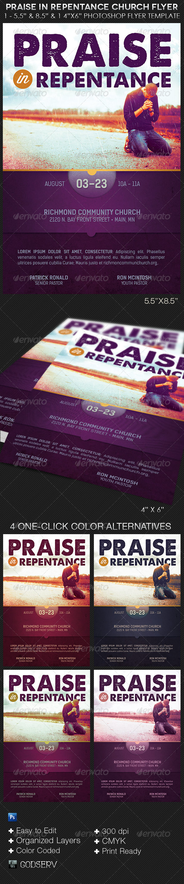 Praise In Repentance Church Flyer Template