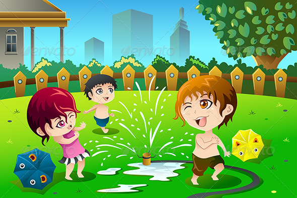GraphicRiver Children Playing with Sprinkler Water 8527106 GraphicRiver Children Playing with Sprinkler Water 8527106