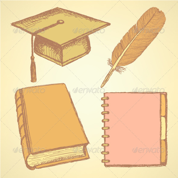 GraphicRiver Sketch Graduation Cap Feather Notebook and Book 8531955 GraphicRiver Sketch Graduation Cap Feather Notebook and Book 8531955