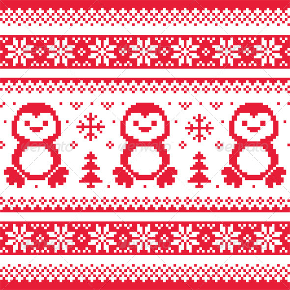 GraphicRiver Christmas Winter Knitted Pattern with Penguins 8531976 GraphicRiver Christmas Winter Knitted Pattern with Penguins 8531976
