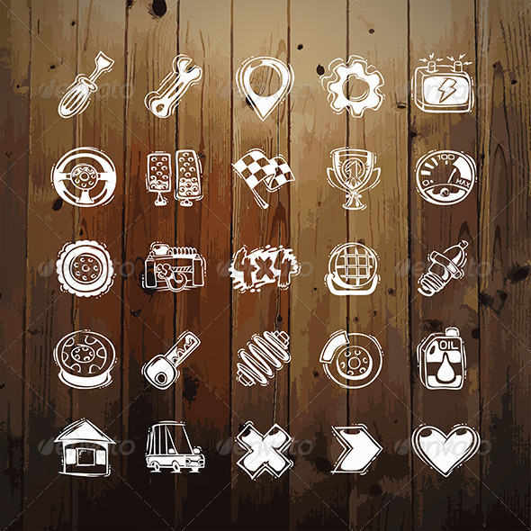 GraphicRiver Icons Set of Car Symbols on Wood Texture 8534866 GraphicRiver Icons Set of Car Symbols on Wood Texture 8534866