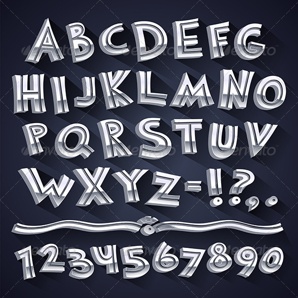 Silver Retro 3D Font with Strips Silver Retro 3D Font with Strips