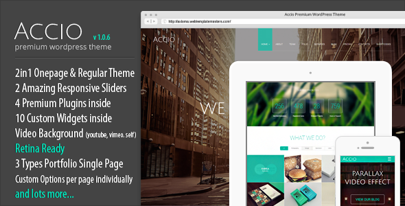 Accio One Page Parallax Responsive WordPress Theme Accio One Page Parallax Responsive WordPress Theme