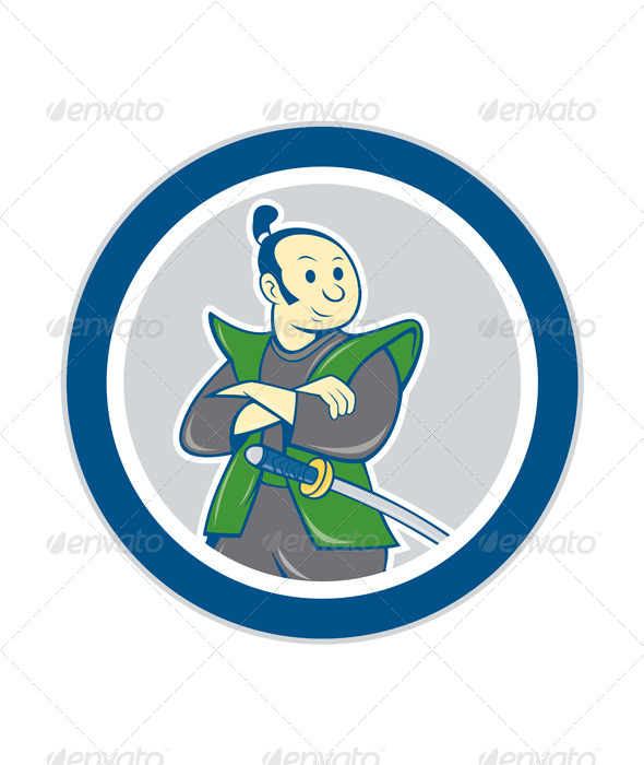 GraphicRiver Samurai Warrior Arms Folded Circle Cartoon 8537794 GraphicRiver Samurai Warrior Arms Folded Circle Cartoon 8537794