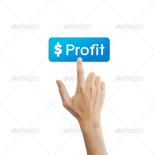 Profit Stock button with real hand isolated on white background (Misc) Photo Download