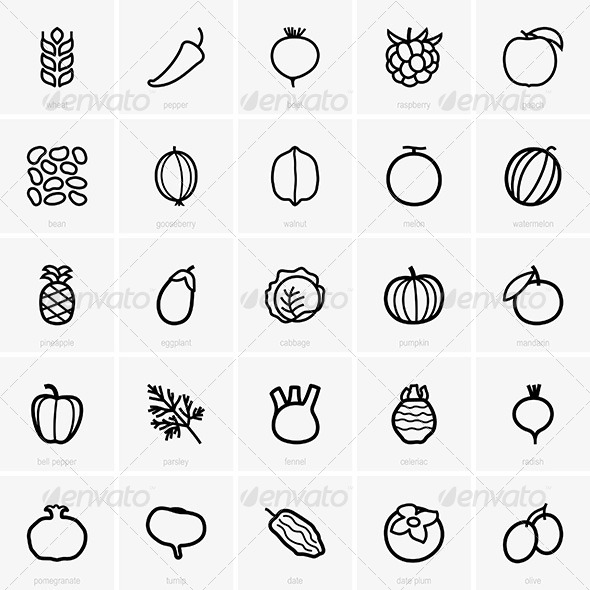 GraphicRiver Fruits and Vegetables Icons 8540052 GraphicRiver Fruits and Vegetables Icons 8540052