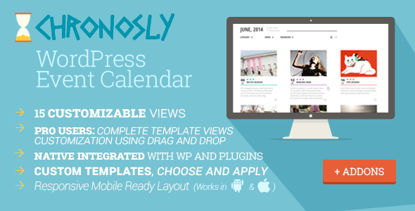 Born from the need to suit all users, designers, software developers and basic users, Chronosly is a WordPress full editable event calendar plugin. Chronosly ha