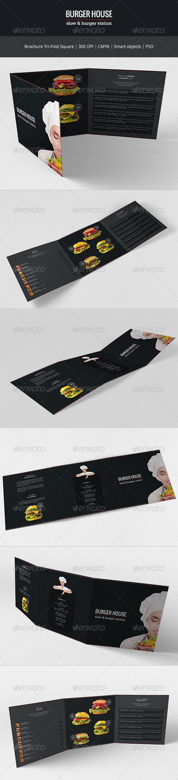 Burger House Tri-Fold Square Brochure Burger House Tri-Fold Square Brochure