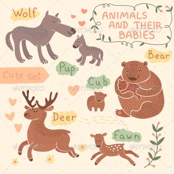 GraphicRiver Baby and Mommy Animal Set 8543582 GraphicRiver Baby and Mommy Animal Set 8543582