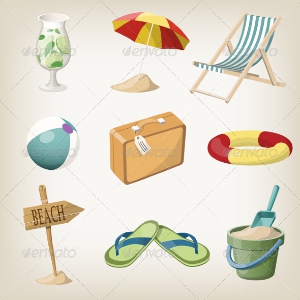 GraphicRiver Beach Items Set Travel Vacation Items 8544363 GraphicRiver Beach Items Set Travel Vacation Items 8544363