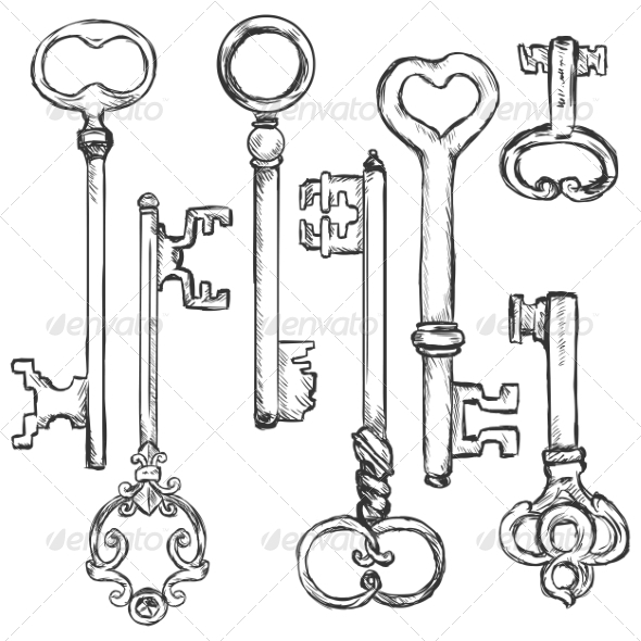 GraphicRiver Vector Set of Sketch Antique Keys 8550755 GraphicRiver Vector Set of Sketch Antique Keys 8550755