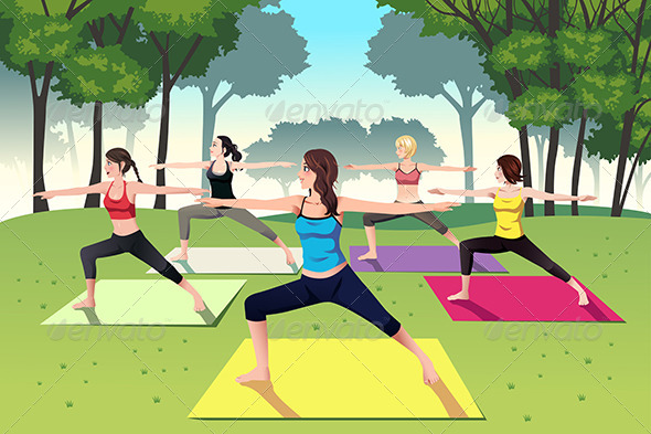 GraphicRiver Group of Women doing Yoga in the Park 8557524 GraphicRiver Group of Women doing Yoga in the Park 8557524