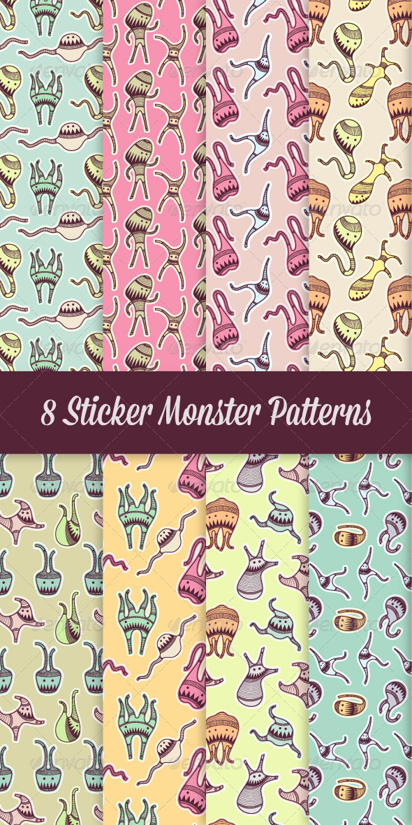 GraphicRiver 8 Sticker Monster Patterns 8558625 GraphicRiver 8 Sticker Monster Patterns 8558625