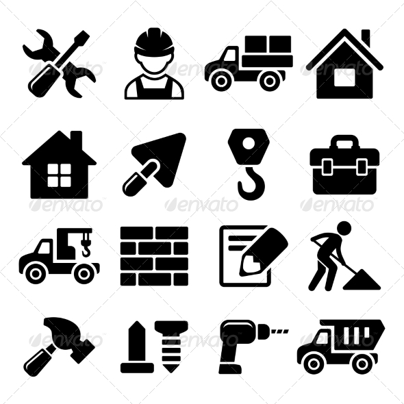 Construction Icons Set on White Background Construction Icons Set on White Background
