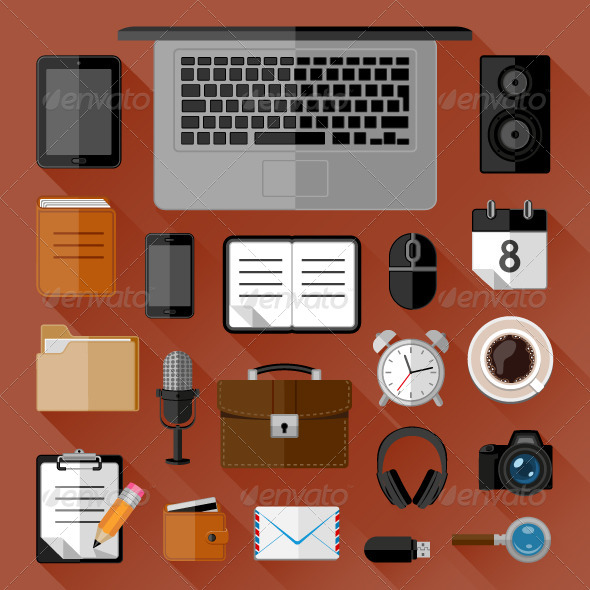 GraphicRiver Concept of Workplace Flat Icons 8562753 GraphicRiver Concept of Workplace Flat Icons 8562753