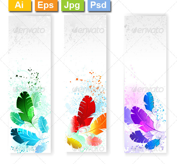GraphicRiver Three Banners with Colored Feathers 8563087 GraphicRiver Three Banners with Colored Feathers 8563087