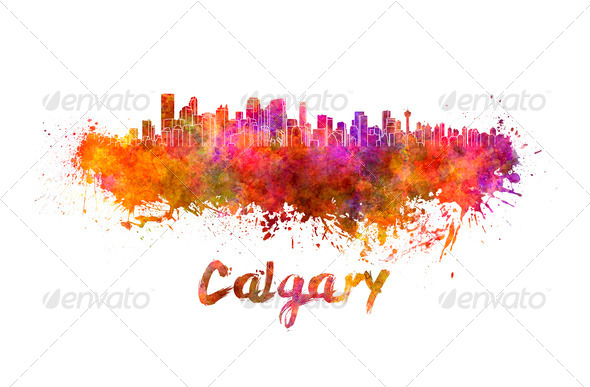 Calgary skyline in watercolor (Misc) Photo Download