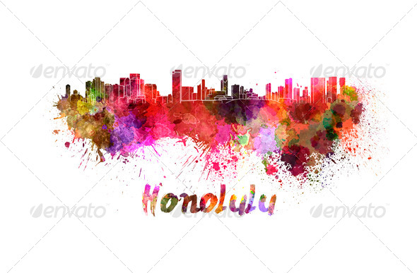 Honolulu skyline in watercolor (Misc) Photo Download