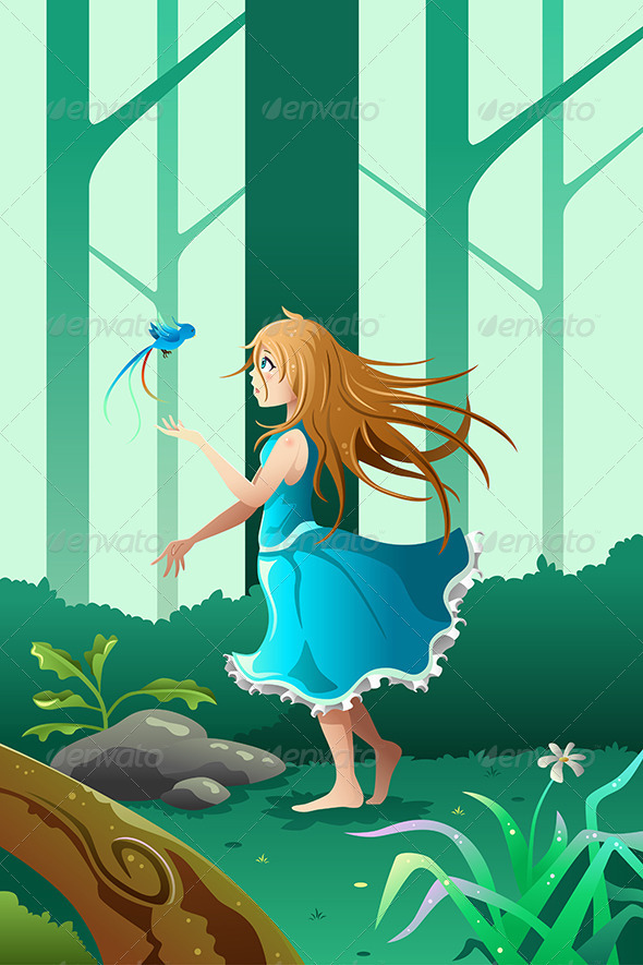 GraphicRiver Girl Playing With A Bird 8565106 GraphicRiver Girl Playing With A Bird 8565106