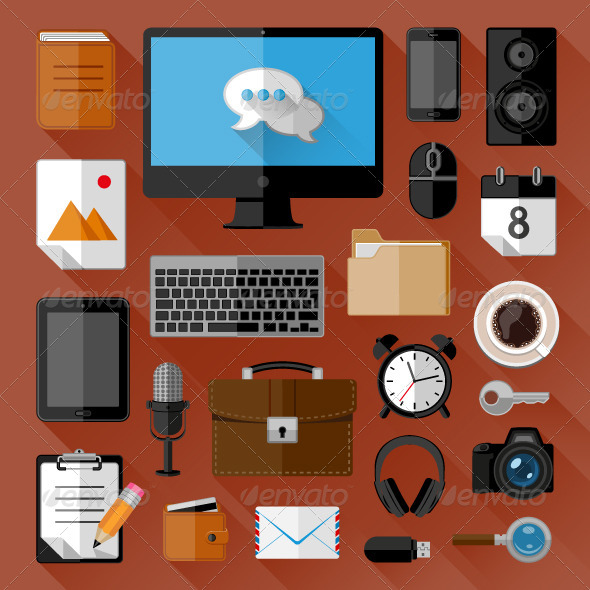 Concept of Workplace Flat Icons Concept of Workplace Flat Icons