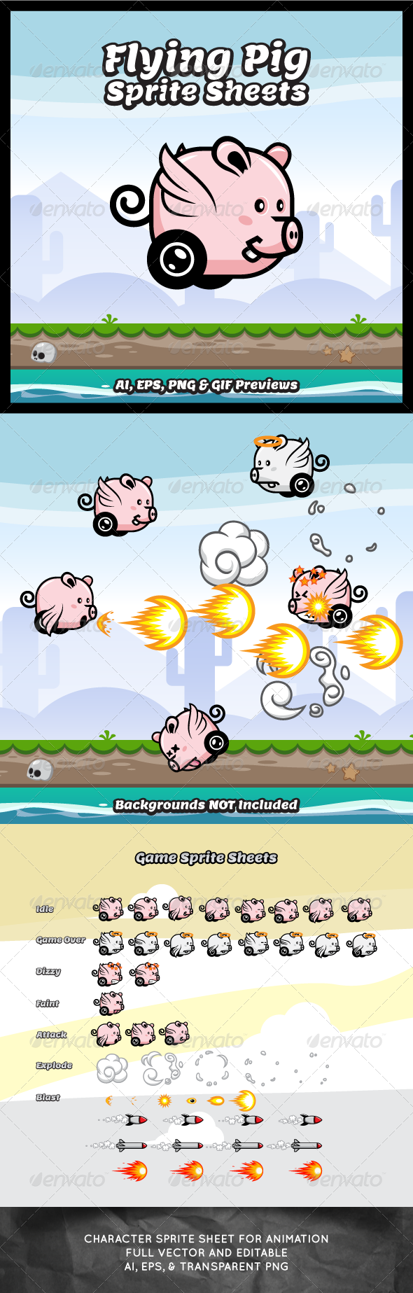 GraphicRiver Flying Pig Game Character Sprite Sheets 8575901 GraphicRiver Flying Pig Game Character Sprite Sheets 8575901