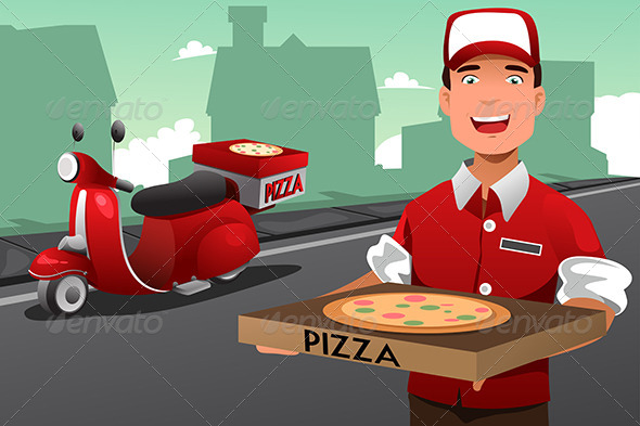 Man delivering Pizza (People)